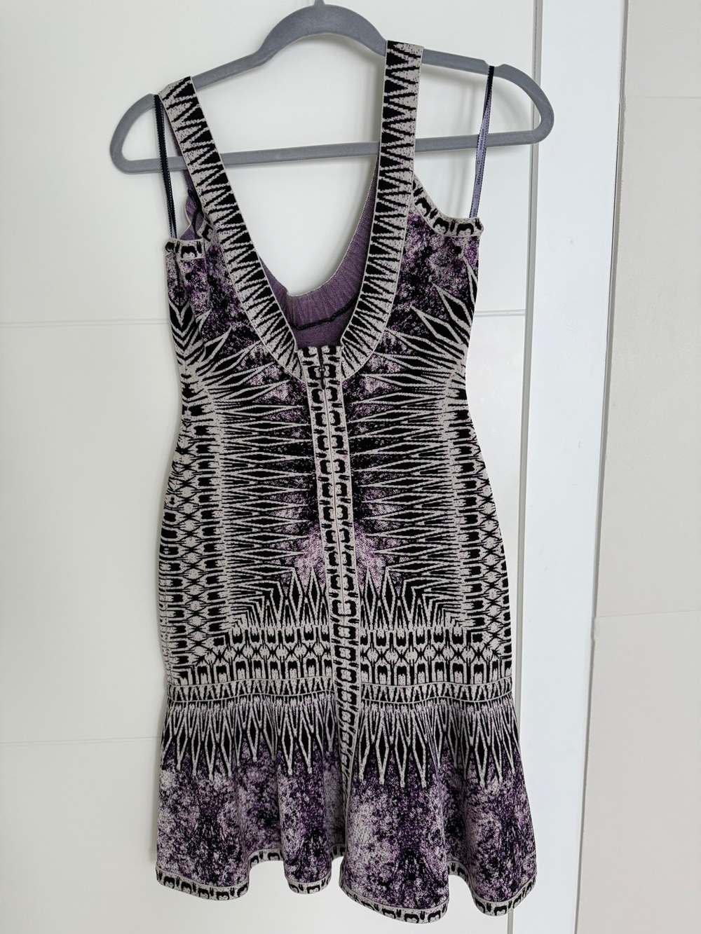 Herve Leger Black and Purple Patterned V-Neck Mini Dress - Picture 5 of 5